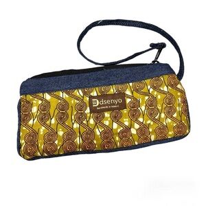 Dsenyo African Textile Denim Mixed Tribal Print Wristlet Clutch Purse